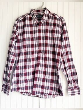 Salvatore Ferragamo Size M Plaid Long Sleeve Button Down Shirt Red White Check